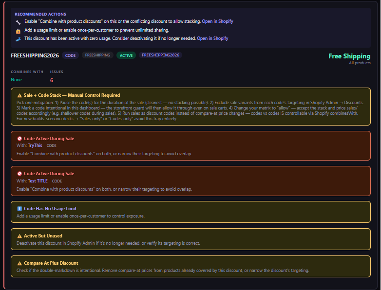 PromoGard ADA conflict detail with recommended actions